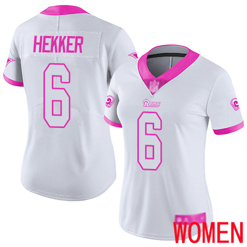 Los Angeles Rams Limited White Pink Women Johnny Hekker Jersey NFL Football #6 Rush Fashion->women nfl jersey->Women Jersey